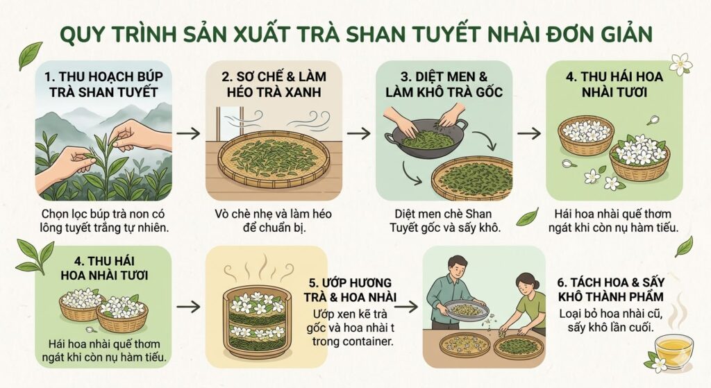 Nghệ nhân thực hiện quy trình ướp trà Shan Tuyết hoa nhài truyền thống thủ công