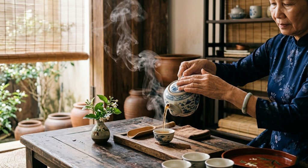 Nghệ thuật pha Trà Shan Tuyết Cổ Thụ ướp hoa lài