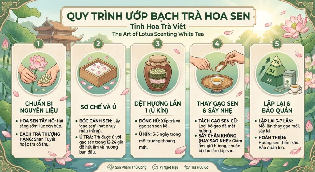 Quy trình ướp bạch trà hương sen thủ công