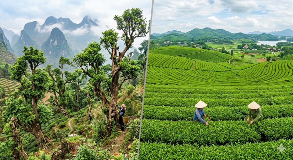 Cây trà xanh cổ thụ shan tuyết tại vùng núi cao và đồi chè thái nguyên vietgap